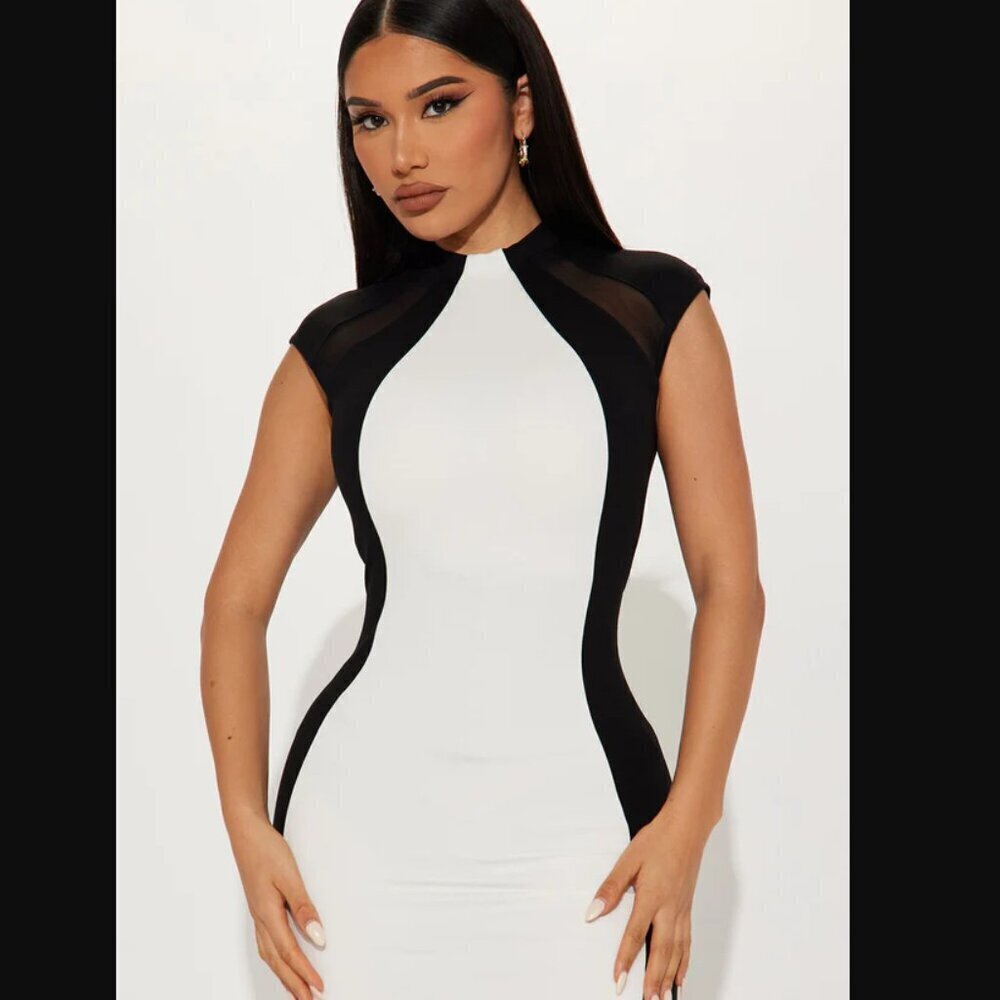 Black Tie Affair Maxi Dress - Black/White - Size M - Picture 3 of 8